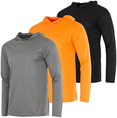 3 Опаковка: Мъжки Мрежест Спортен Пуловер с дълъг ръкав, Hoody, с капак и джоб кенгуру - Fishing UPF 50+ (Big &