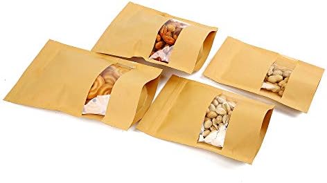 Хартия пакет от крафт-хартия Wis-Life Stand Up Zip-Lock Плик от крафт-хартия с прозрачен прозорец Опаковка от крафт-хартия с цип (7,8 * 11,8)