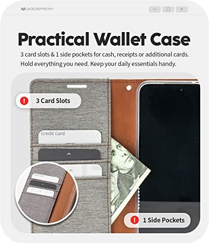 Платно чанта-портфейл Goospery с държач за карти, съвместим с калъф Galaxy S23 Plus, дизайн от плат деним [3 слота
