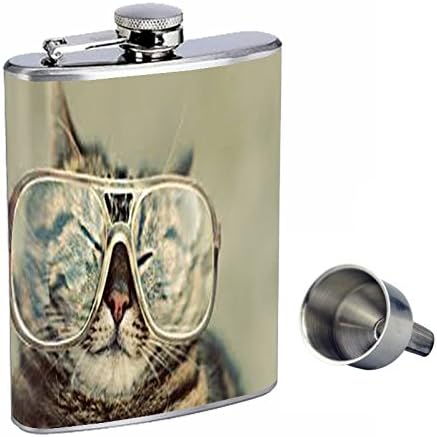Безупречен стил, 8 грама, фляжка за уиски от неръждаема стомана с безплатна фуния, забавен дизайн във формата на котка-006