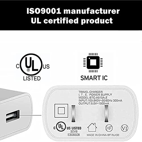 Yuxh Един порт 5V захранване 1.5 A USB Power Brick 1500 ma USB ac Адаптер е Съвместим с всички стената USB-честота устройства на 5V 1A, посочени в UL
