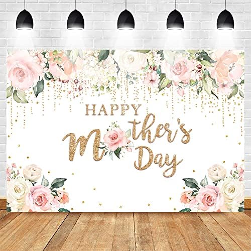 Mocsicka Щастлив Фон Ден на майката Розово Цвете Златен Фон Ден на Майката Обичам Подаръци За мама Декорация на Стени Банер Подпори за Фотобудки (10x7ft)