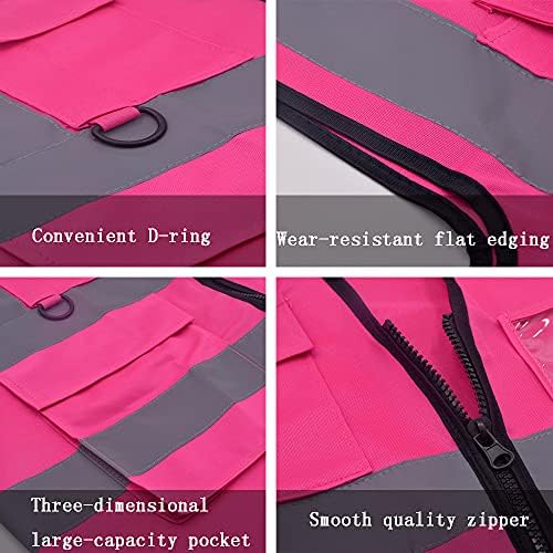 SHUWINXUN Розови Защитни жилетки 2 Опаковки Светлоотразителни жилетки Повишена видимост с 5 Джоба Работно Облекло Строителни Жилетки