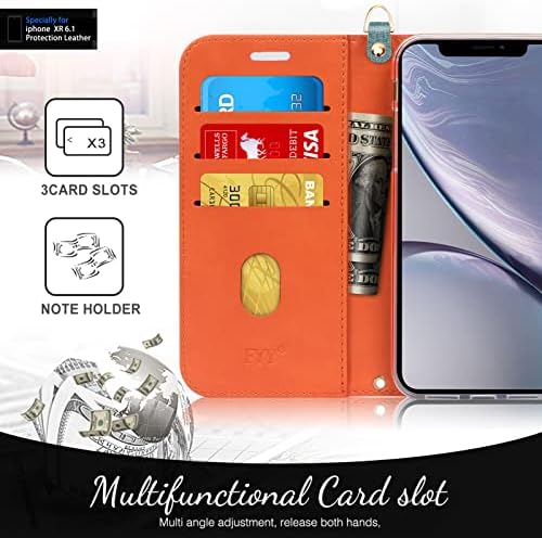 Fyi, разработена за iPhone XR калъф, Луксозен Калъф-портфейл от изкуствена кожа за мобилен телефон с държач за карти, Защитен устойчив на удари калъф-книжка с панти капак