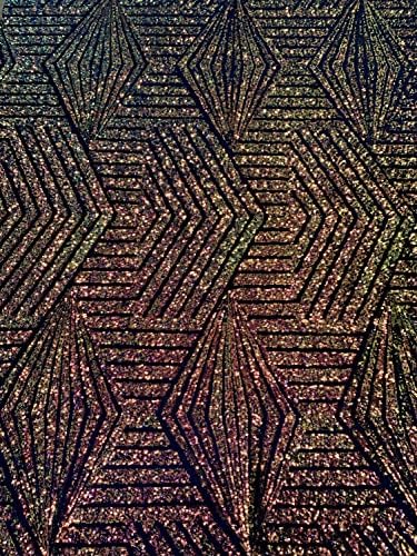 Преливащи геометрични пайети с ромбоиди и ивици на тъкани от поли-ликра от The Yard - 10026