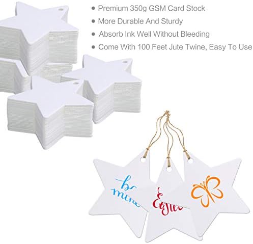 Подарък бележки от бяла крафтова хартия, под формата на звезди 200 БР със 100-Футовым Натурален Джутовым с Канап