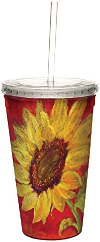 Охлаждащ чашка Nel Whatmore Sunflower Prima Donna без дърво с двойни стени и многократно соломинкой, 16 Унции