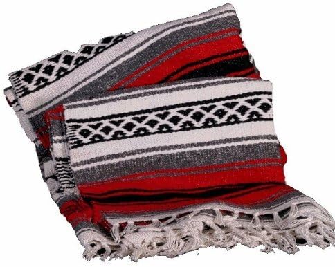 Sanyork Йога Каре Афганистански килим За упражнения Ръчно изработени Класически Мексикански Одеяла XL 74 x 52 Червен