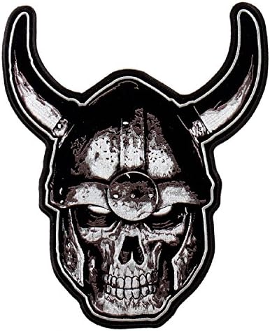 Нашивка на формата на мотоциклетист-Колоездач 9 X 11 с черепа Викинга в Рогатом Каската