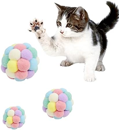Играчка-Топка за котки Andiker, 3шт Разноцветни Мъниста, ръчно изработени от Вълнена Прежда ГСМ Размер за котки,