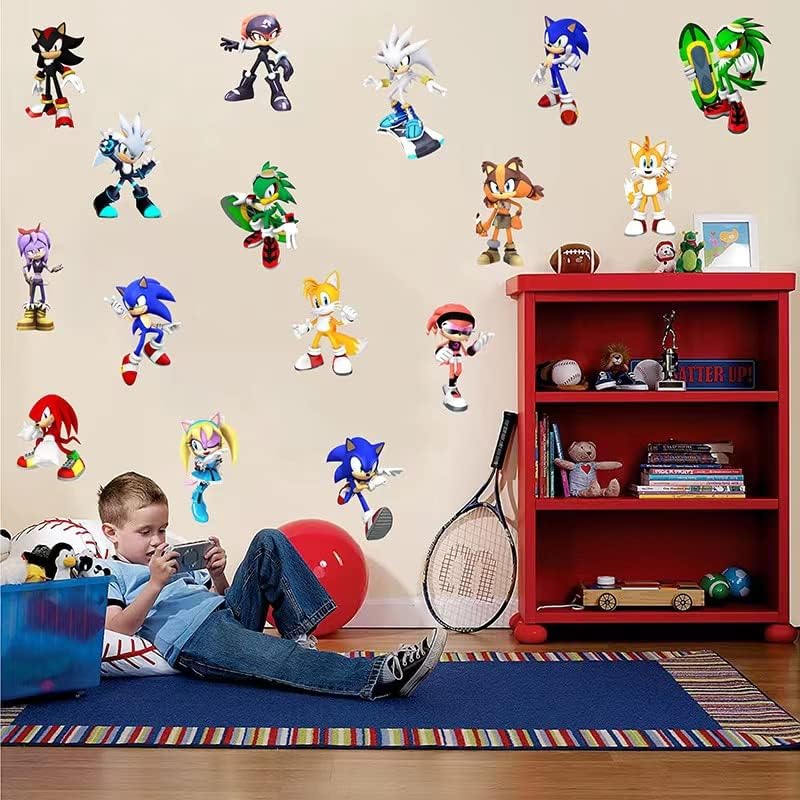 Таралеж Sonic Карикатура 3D Счупена Стена Игра, Стикери За Стена, Детска Спалня Хол Фон Стикери За Стена Преносимо