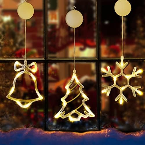 Коледна украса FAMKCY, Коледни Висящи лампи за прозорци в помещението - Струнни осветителни тела за украса на прозорци, подходящи за украса на коледната атмосфера в по