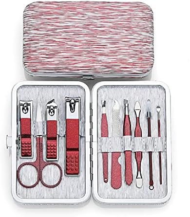 Набор от 10в1 Червен Цвят на Ноктите Инструмент Ножици От Неръждаема Стомана С Чанта За Мъже И Жени