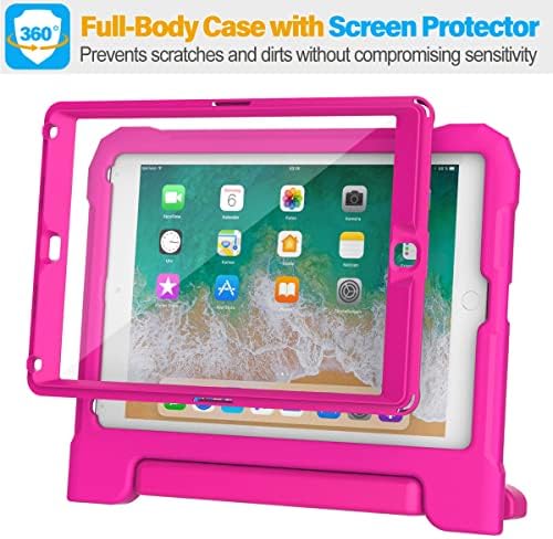 Детски калъф SUPLIK за iPad 5/6-то поколение (9,7 инча, 2017/2018), калъф за iPad Air 1 и 2 Air и Pro 9,7 с защитно фолио за екрана, здрав устойчив на удари Защитен калъф с дръжка-стойка, розо?