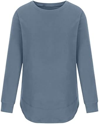 lcepcy / Дамски Ежедневни Блузи-Ризи, Свободни Ризи, Пуловери с Извито Подолом, Свободна Тениска с кръгло деколте и дълъг ръкав