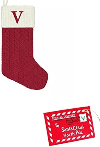 Коледен Отглеждане на Червени плетени с монограм на площад Св. Николай, 21-Инчов Буквата V със Специална почувствах биркой за доставка