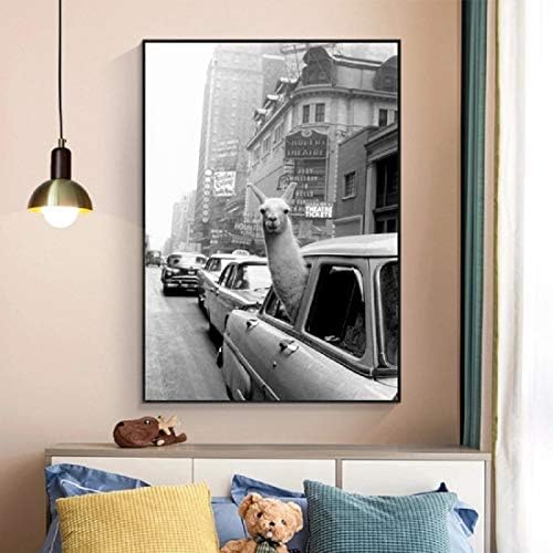 Стенен Арт Принт на Платно от Алпака, черно-Бял Портрет на Животното, Гледка към Улицата, Артистичен Интериор за Дневната, Спалня (16x20 см, Без рамка)