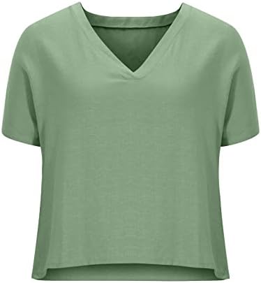 Camisetas Camisas Mujer Color sólido Algodón Lino Top Blusa Cuello Redondo Manga Corta Camiseta holgada Ropa Túnica
